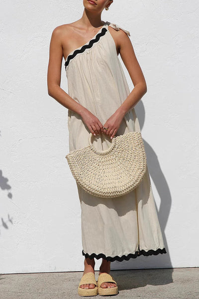 Gabriela® | Holiday ripple patchwork dresses with irregular drop shoulder and lace-up, sleeveless