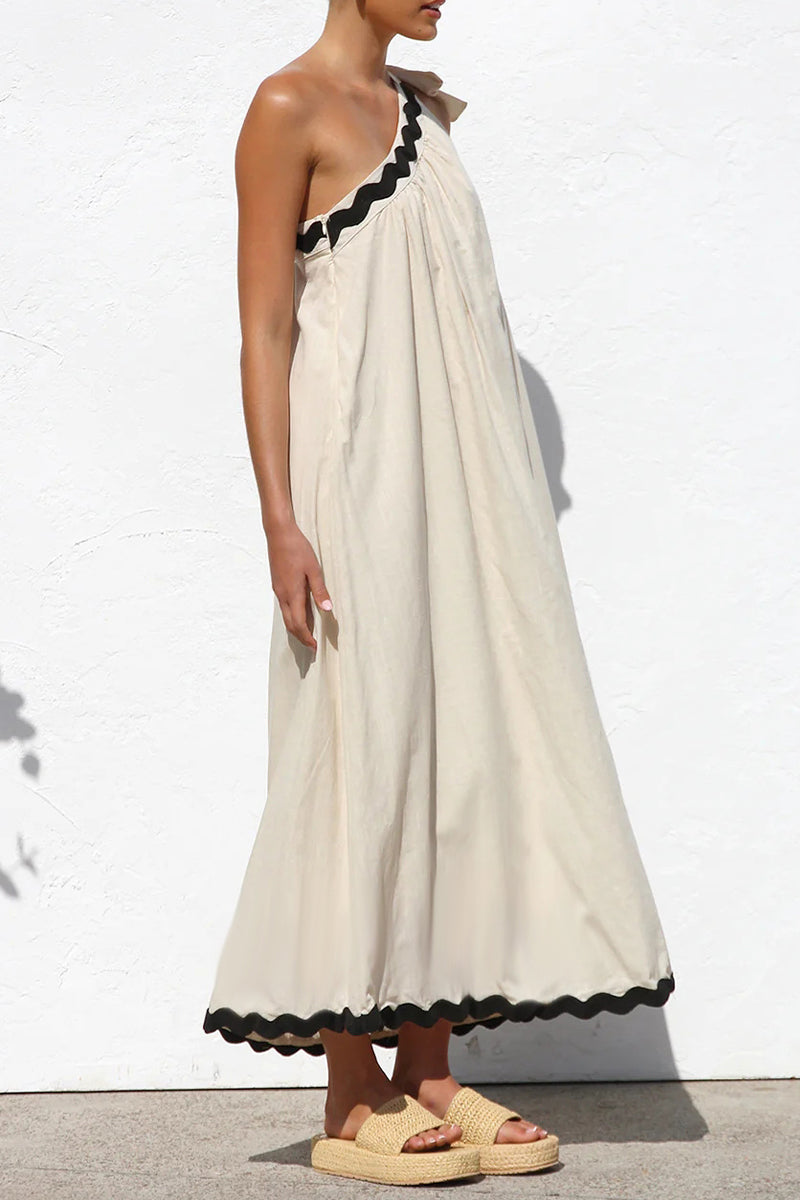 Gabriela® | Holiday ripple patchwork dresses with irregular drop shoulder and lace-up, sleeveless