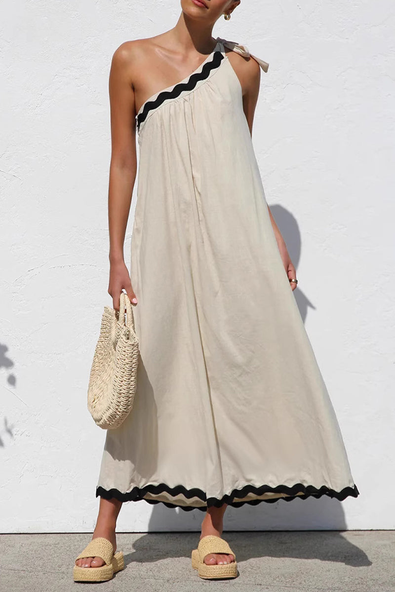 Gabriela® | Holiday ripple patchwork dresses with irregular drop shoulder and lace-up, sleeveless