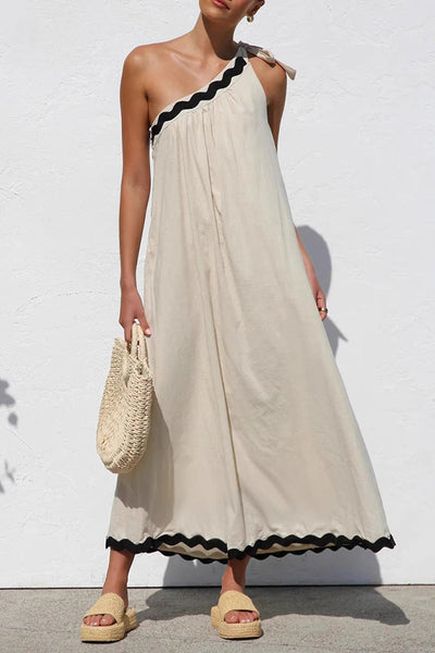 Gabriela® | Holiday ripple patchwork dresses with irregular drop shoulder and lace-up, sleeveless