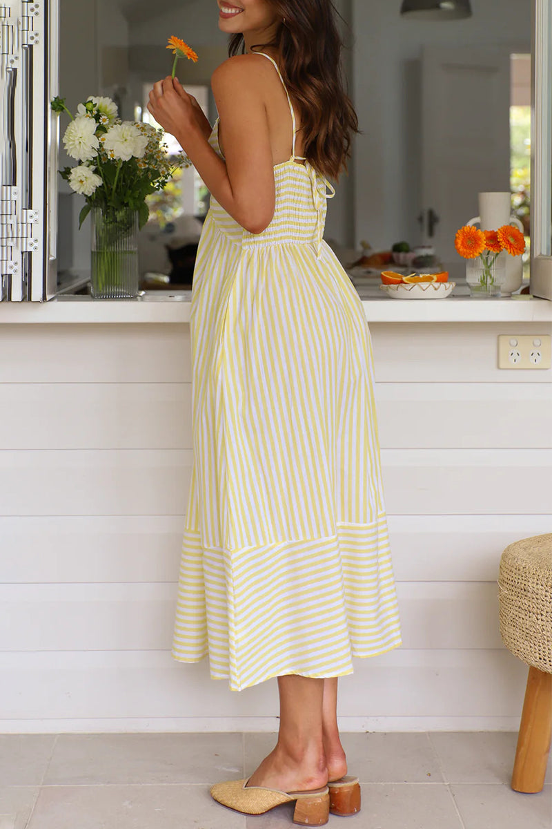 Estela® | Sexy Holiday Stripe Pocket Lace Up Contrast V Neck Sling Dresses (4 Colors)