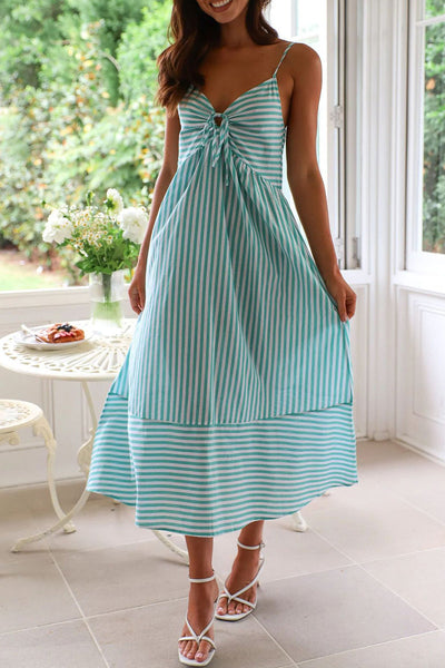 Estela® | Sexy Holiday Stripe Pocket Lace Up Contrast V Neck Sling Dresses (4 Colors)