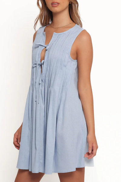 Dolores® | Casual Daily Pleated O-Neck Lace Up Pleated Dresses (4 Colors)