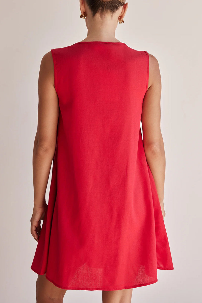 Dolores® | Casual Daily Pleated O-Neck Lace Up Pleated Dresses (4 Colors)