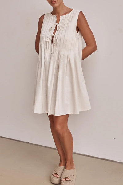Dolores® | Casual Daily Pleated O-Neck Lace Up Pleated Dresses (4 Colors)
