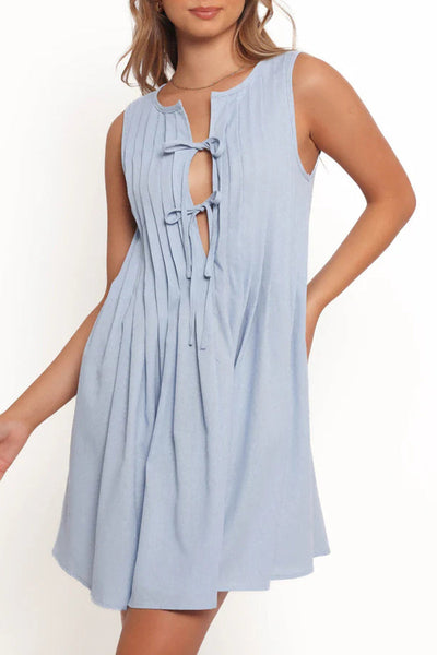 Dolores® | Casual Daily Pleated O-Neck Lace Up Pleated Dresses (4 Colors)