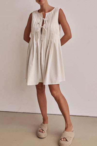 Dolores® | Casual Daily Pleated O-Neck Lace Up Pleated Dresses (4 Colors)