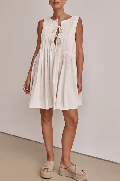 Dolores® | Casual Daily Pleated O-Neck Lace Up Pleated Dresses (4 Colors)