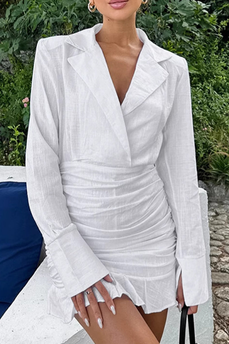 Diana® | Elegant ruffled ruffled turn-down collar wrap skirt dresses