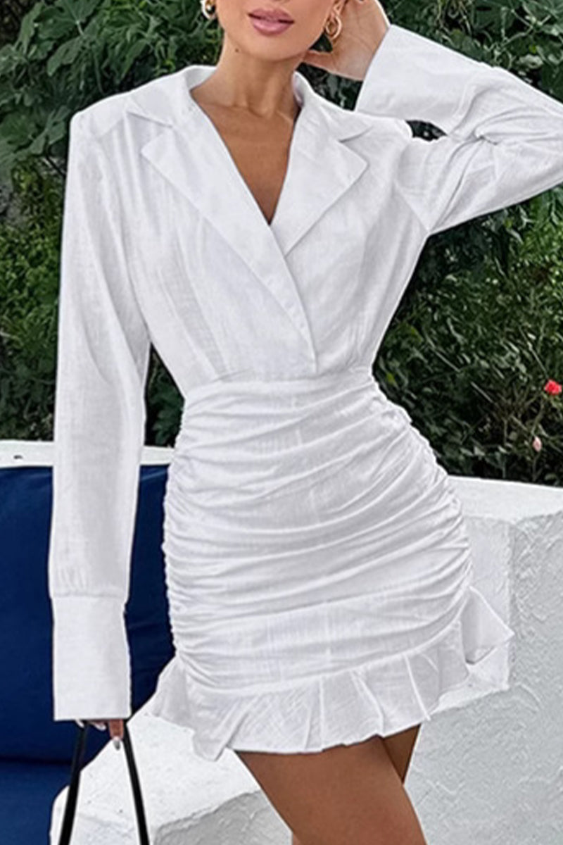 Diana® | Elegant ruffled ruffled turn-down collar wrap skirt dresses