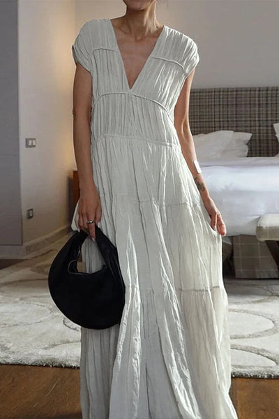 Daniela® | Casual V-neck sleeveless patchwork dresses