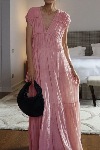 Daniela® | Casual V-neck sleeveless patchwork dresses