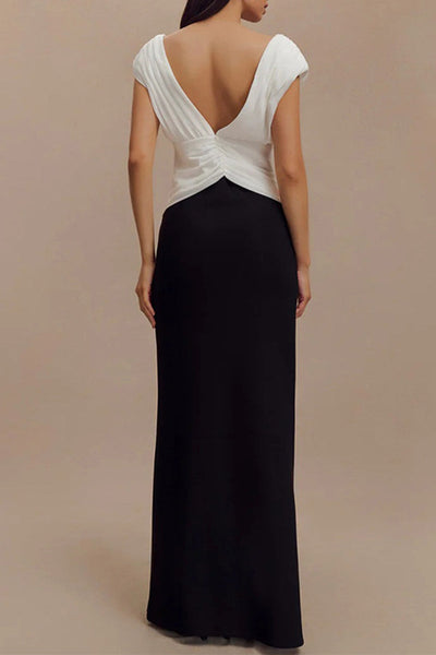 Caridad® | Sexy backless ruffle contrast V-neck long dresses