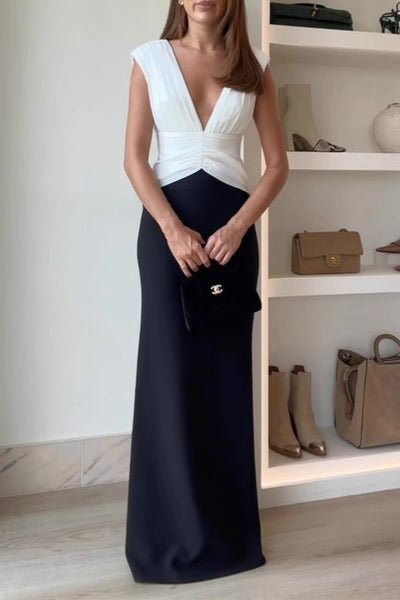 Caridad® | Sexy backless ruffle contrast V-neck long dresses