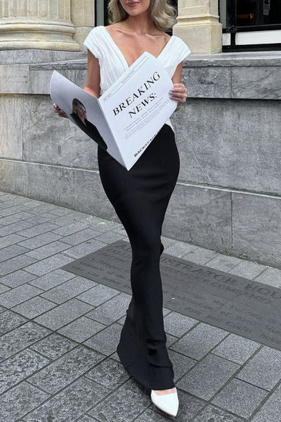 Caridad® | Sexy backless ruffle contrast V-neck long dresses
