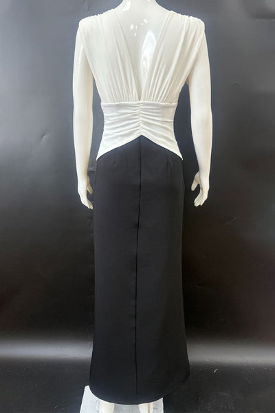 Caridad® | Sexy backless ruffle contrast V-neck long dresses
