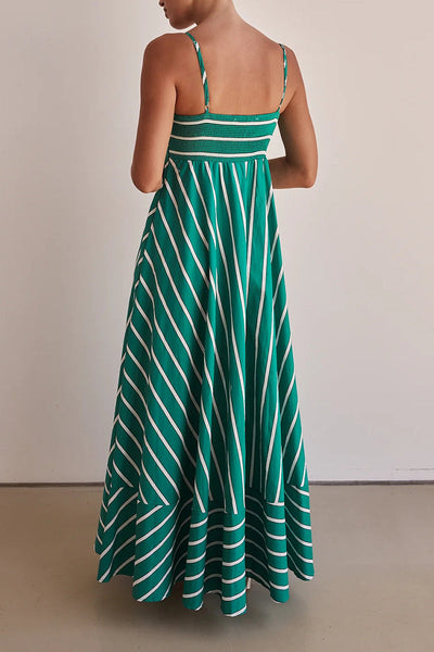 Beatriz® | Casual striped backless contrast square neck sling dresses for vacation