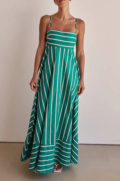 Beatriz® | Casual striped backless contrast square neck sling dresses for vacation