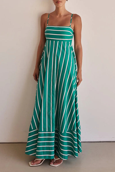 Beatriz® | Casual striped backless contrast square neck sling dresses for vacation
