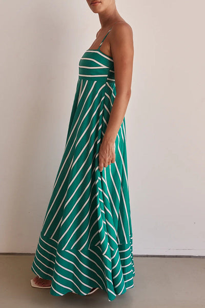 Beatriz® | Casual striped backless contrast square neck sling dresses for vacation