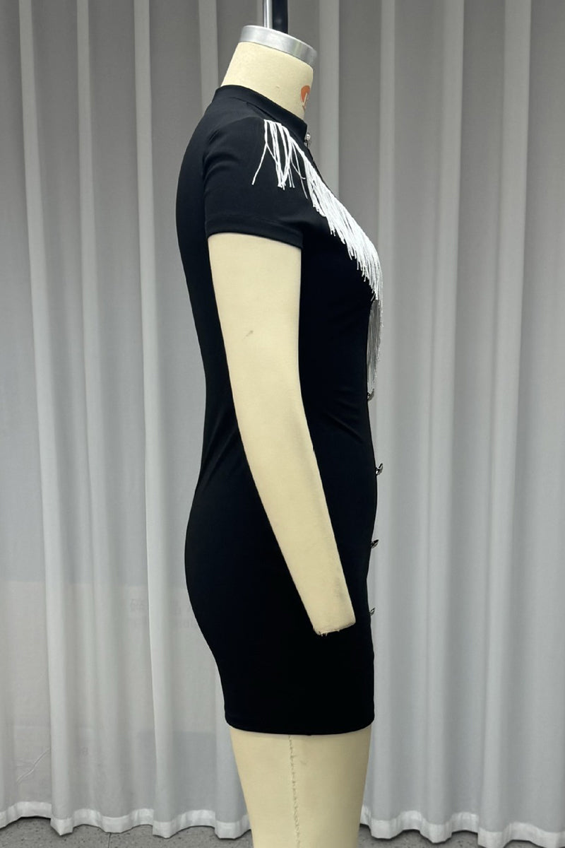 Valeria® | Casual dresses with buttons and tassels, half turtleneck and wrap skirt