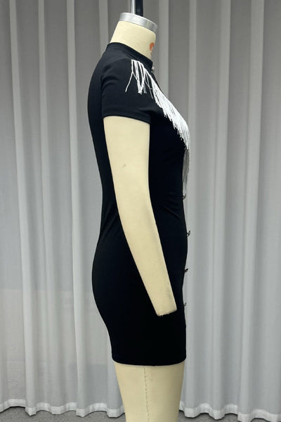 Valeria® | Casual dresses with buttons and tassels, half turtleneck and wrap skirt