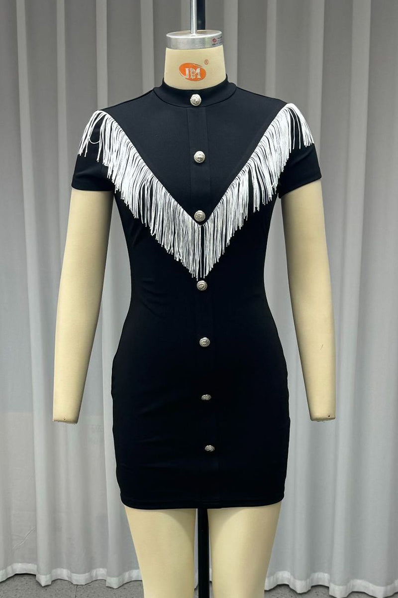 Valeria® | Casual dresses with buttons and tassels, half turtleneck and wrap skirt