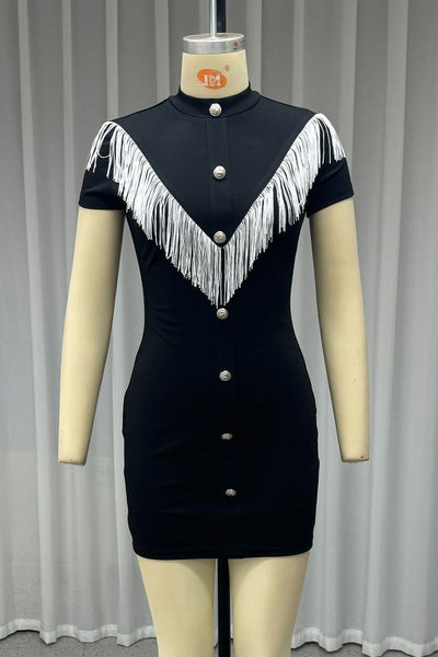 Valeria® | Casual dresses with buttons and tassels, half turtleneck and wrap skirt