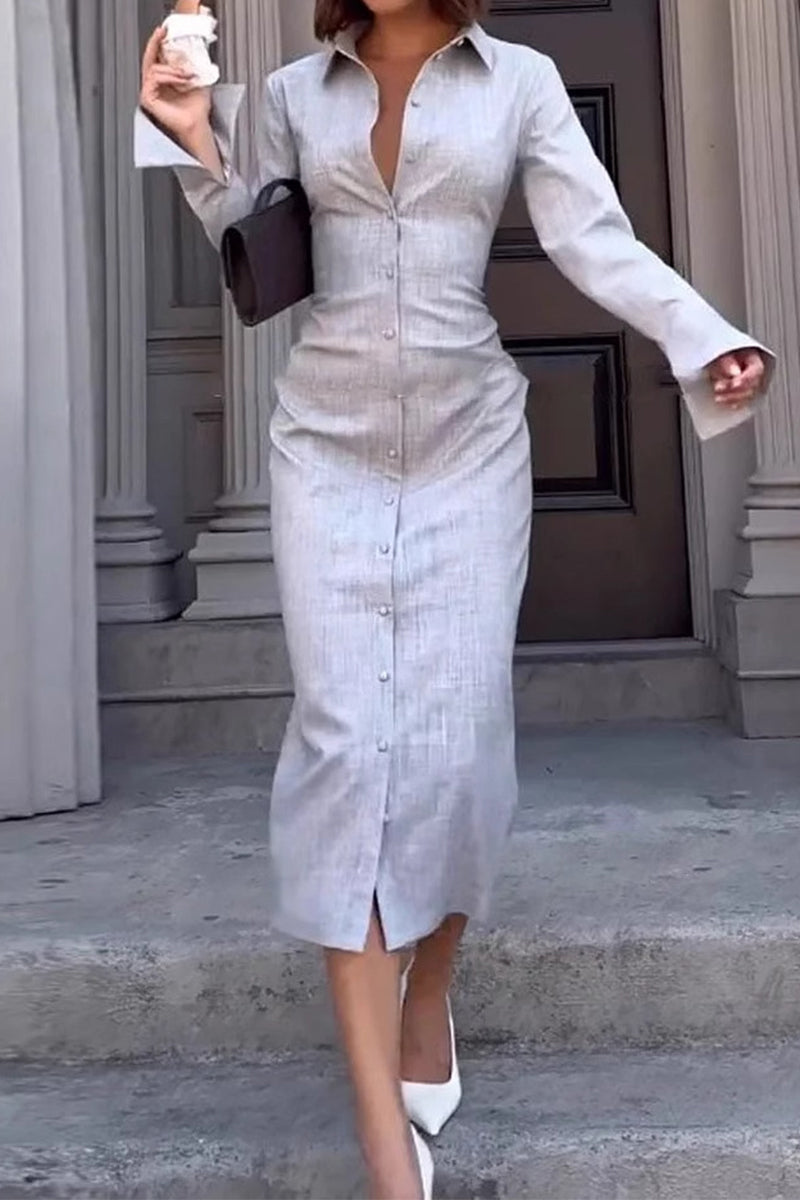 Sofia® | Casual shirt dresses with buckle and turn-down collar