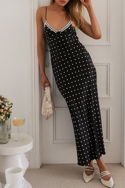Rosario® | Sexy polka dot patchwork contrast V-neck long dresses