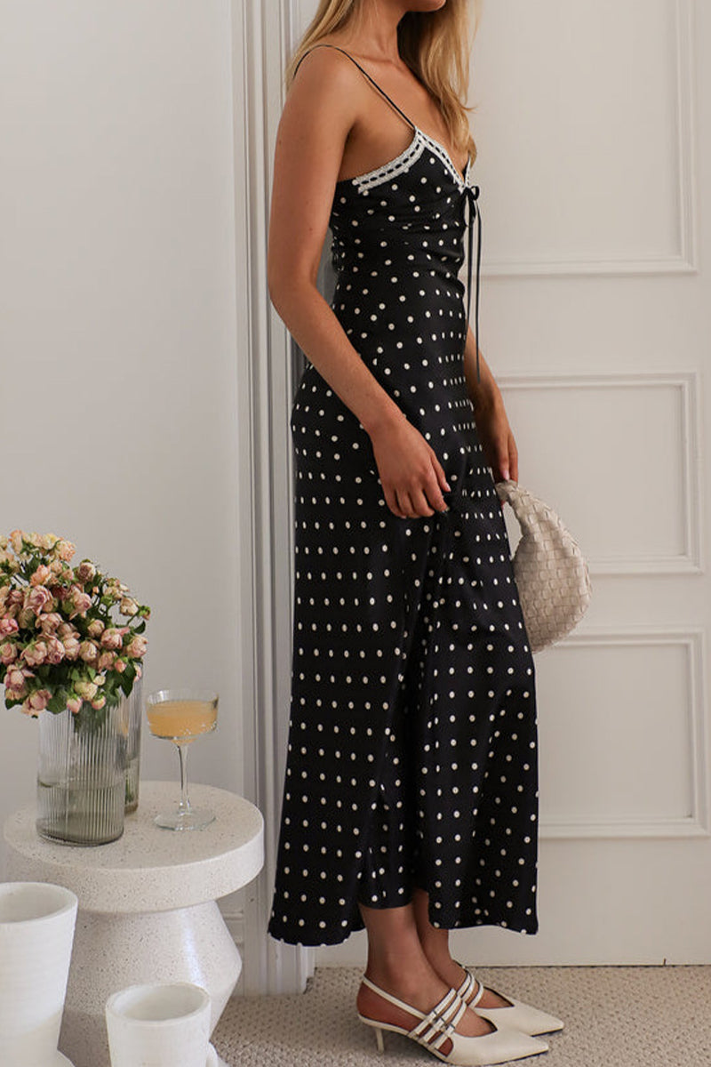 Rosario® | Sexy polka dot patchwork contrast V-neck long dresses