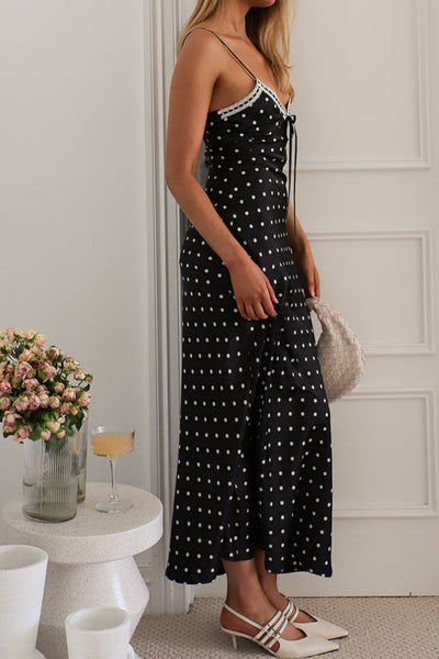 Rosario® | Sexy polka dot patchwork contrast V-neck long dresses