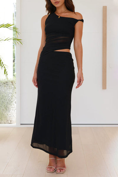 Ramona® | Sexy Sheer Mesh Slanted Collar Single Tier Skirt Dresses (4 Colors)