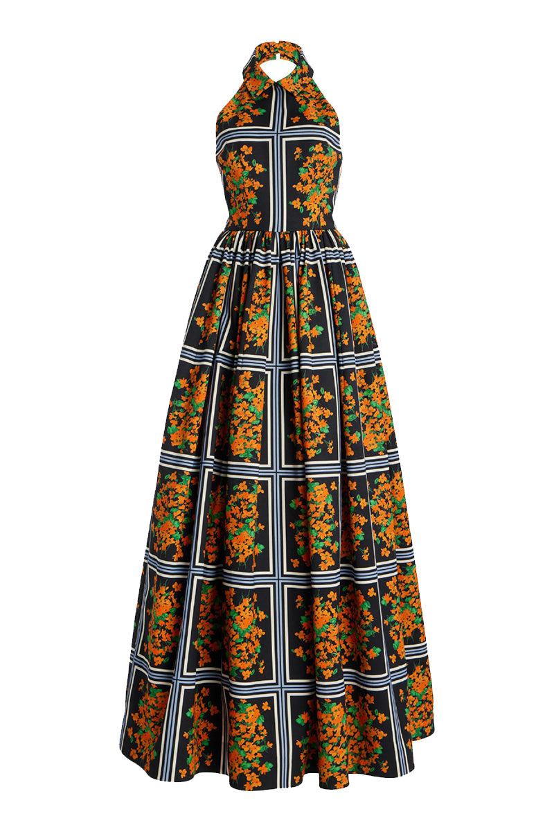 Patricia® | Elegant halterneck dresses with floral print and contrasting one-step skirt