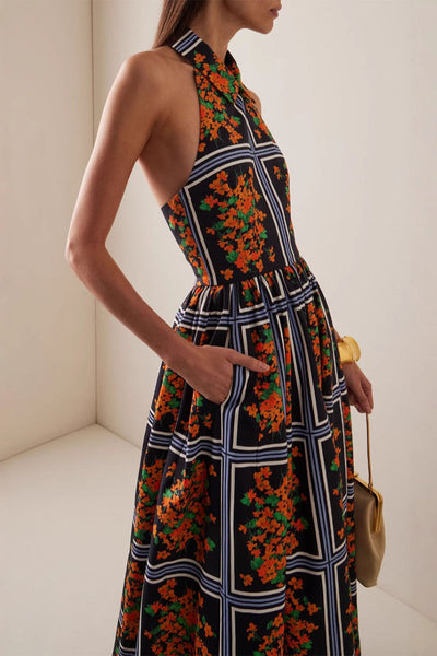 Patricia® | Elegant halterneck dresses with floral print and contrasting one-step skirt