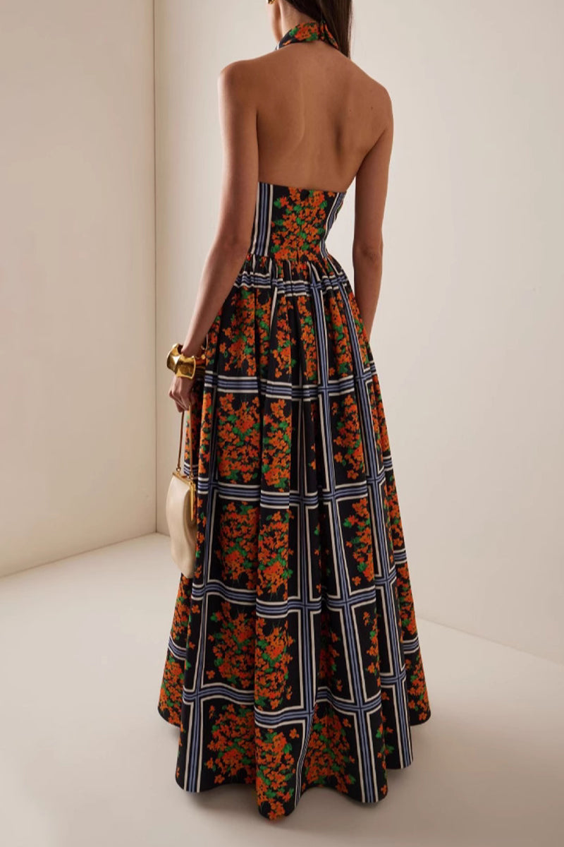 Patricia® | Elegant halterneck dresses with floral print and contrasting one-step skirt