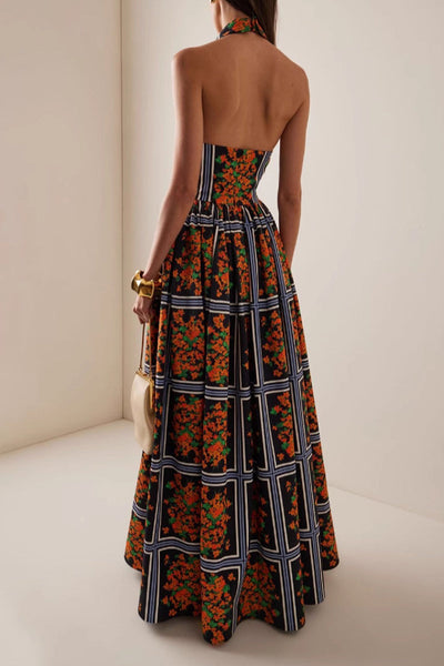 Patricia® | Elegant halterneck dresses with floral print and contrasting one-step skirt