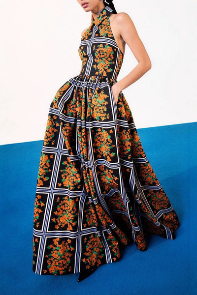 Patricia® | Elegant halterneck dresses with floral print and contrasting one-step skirt