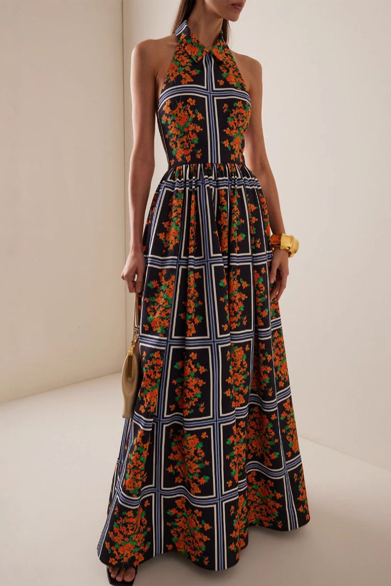Patricia® | Elegant halterneck dresses with floral print and contrasting one-step skirt