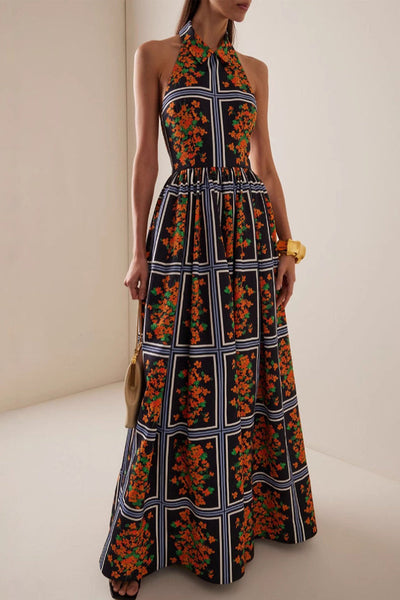Patricia® | Elegant halterneck dresses with floral print and contrasting one-step skirt