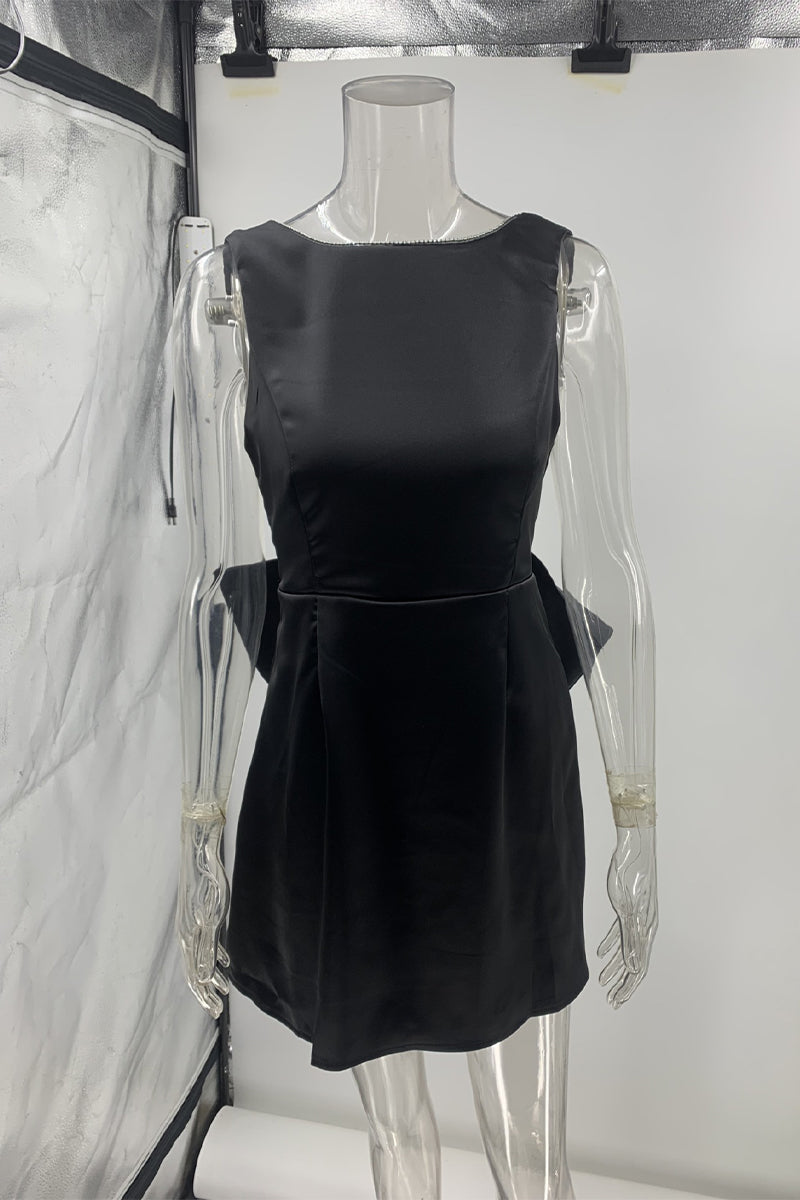 Paloma® | Sexy party evening dresses with backless bow decoration and O-neck