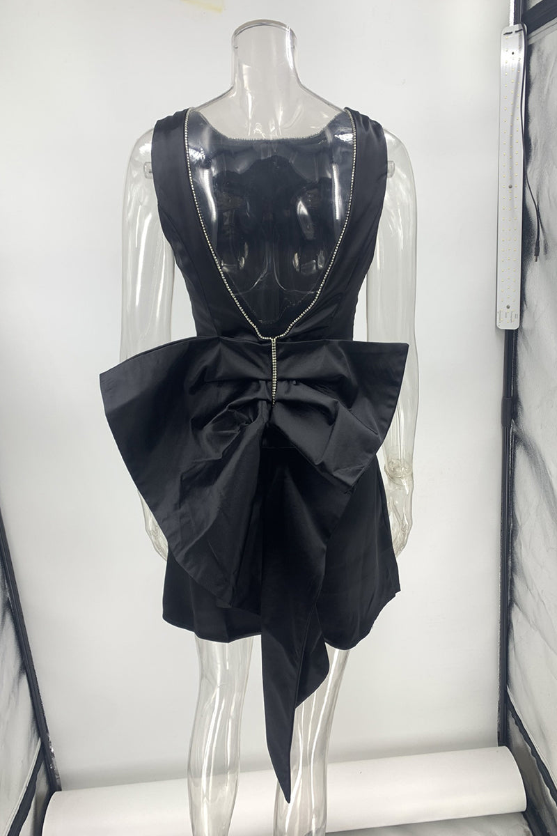 Paloma® | Sexy party evening dresses with backless bow decoration and O-neck