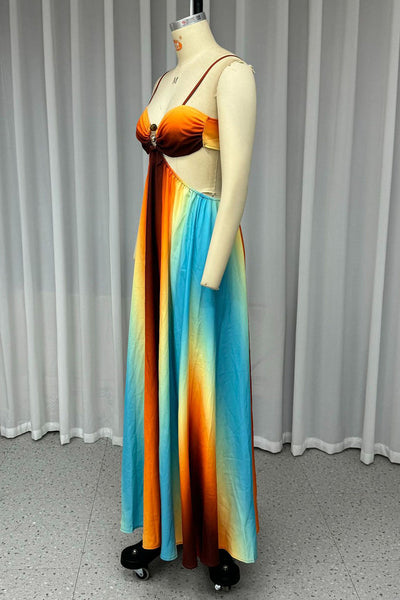 Olga® | Sexy long dresses with gradient print, lace-up and contrasting V-neck