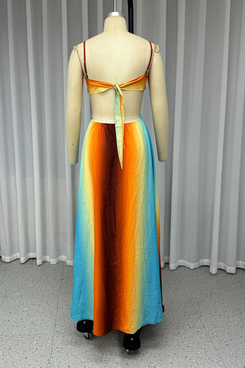 Olga® | Sexy long dresses with gradient print, lace-up and contrasting V-neck