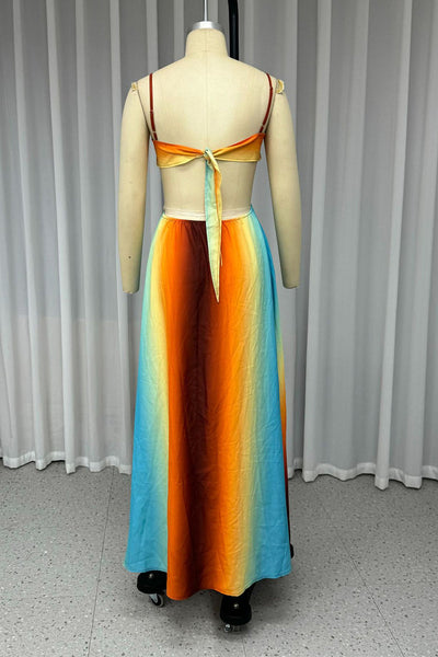 Olga® | Sexy long dresses with gradient print, lace-up and contrasting V-neck
