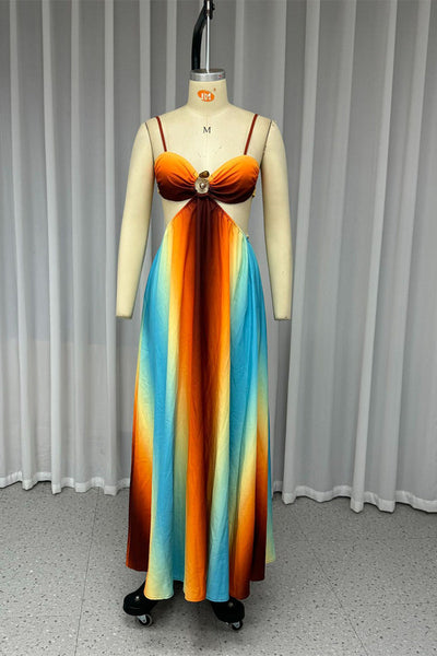 Olga® | Sexy long dresses with gradient print, lace-up and contrasting V-neck