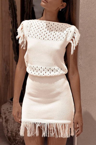 Nerea® | Casual sweater dresses with hollow out tassel and O-neck