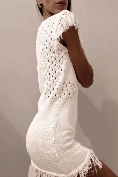 Nerea® | Casual sweater dresses with hollow out tassel and O-neck