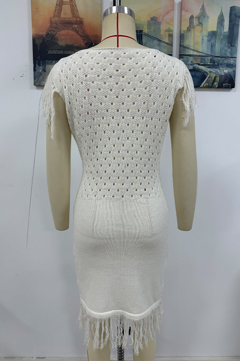 Nerea® | Casual sweater dresses with hollow out tassel and O-neck