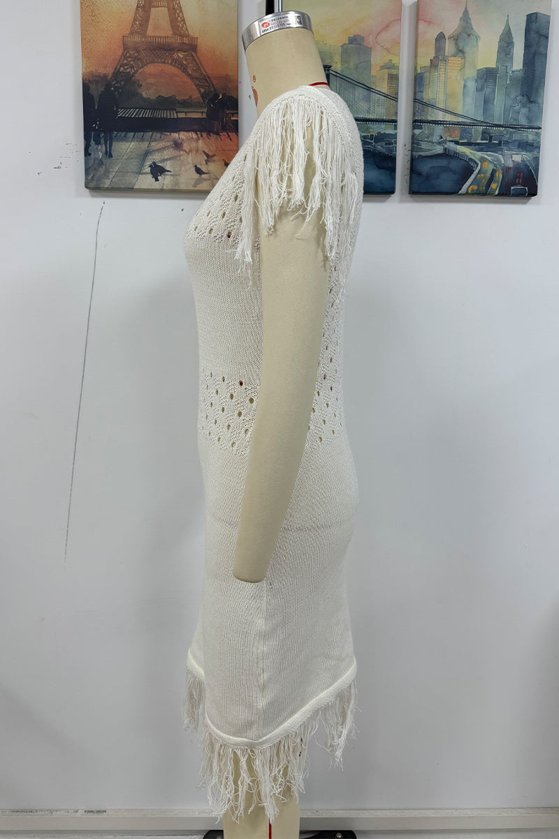 Nerea® | Casual sweater dresses with hollow out tassel and O-neck